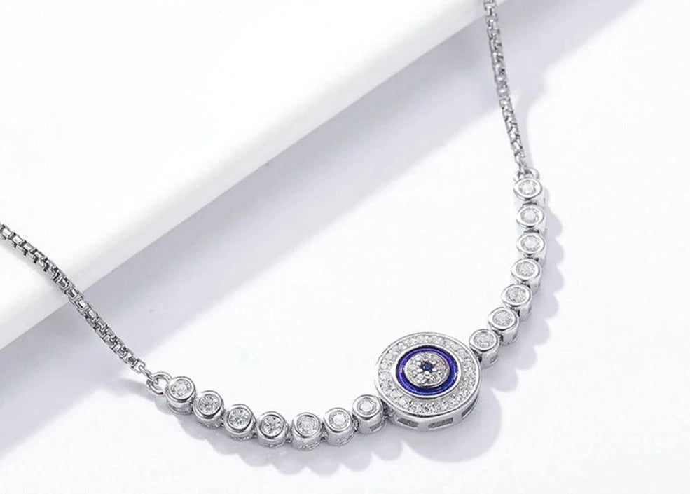 Pulseira de Evil Eye Ajustável Prata Esterlina 925